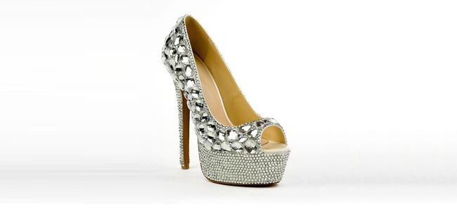 Rhinestones Peep Toe Patent Leather High Heels