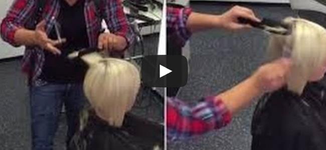  بالفيديو - مصففة شعر تستخدم المقص بمهارة 