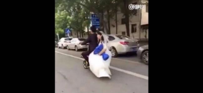  بالفيديو - سقطت من دراجة عريسها وهذا ما حصل!